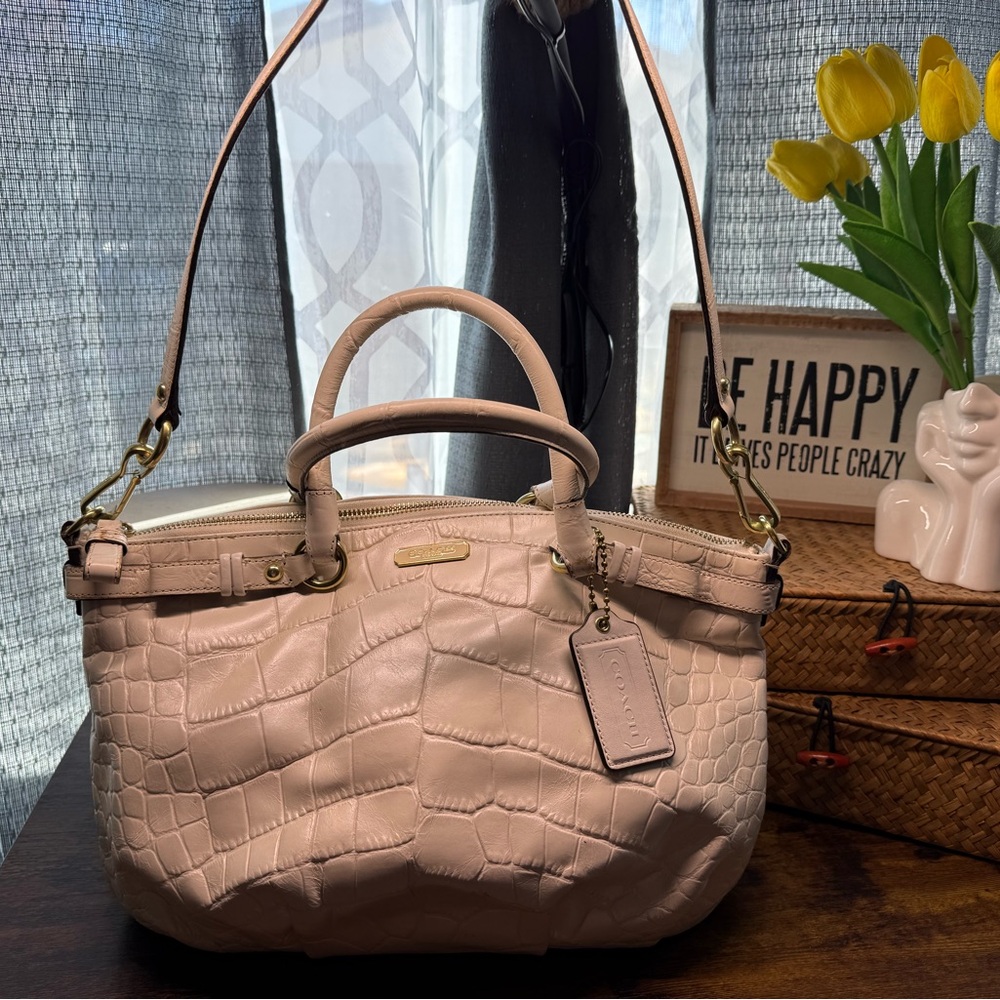 Coach Croc-Embossed Cream Satchel